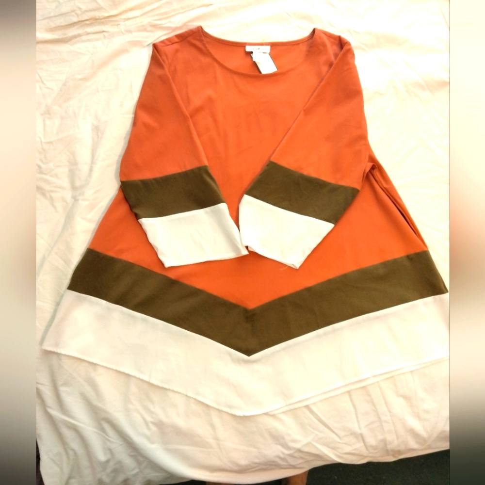 EUC Jaclyn Smith XL Dress Shirt Rust, Green and white